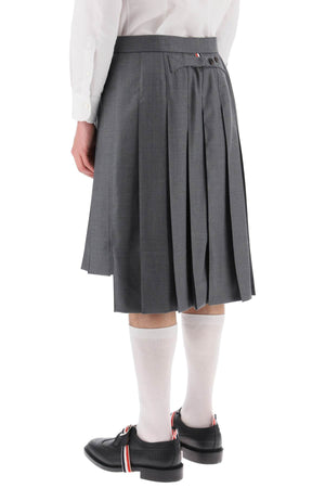 THOM BROWNE Classic Grey Wool Knee-Length Skirt with Backstrap