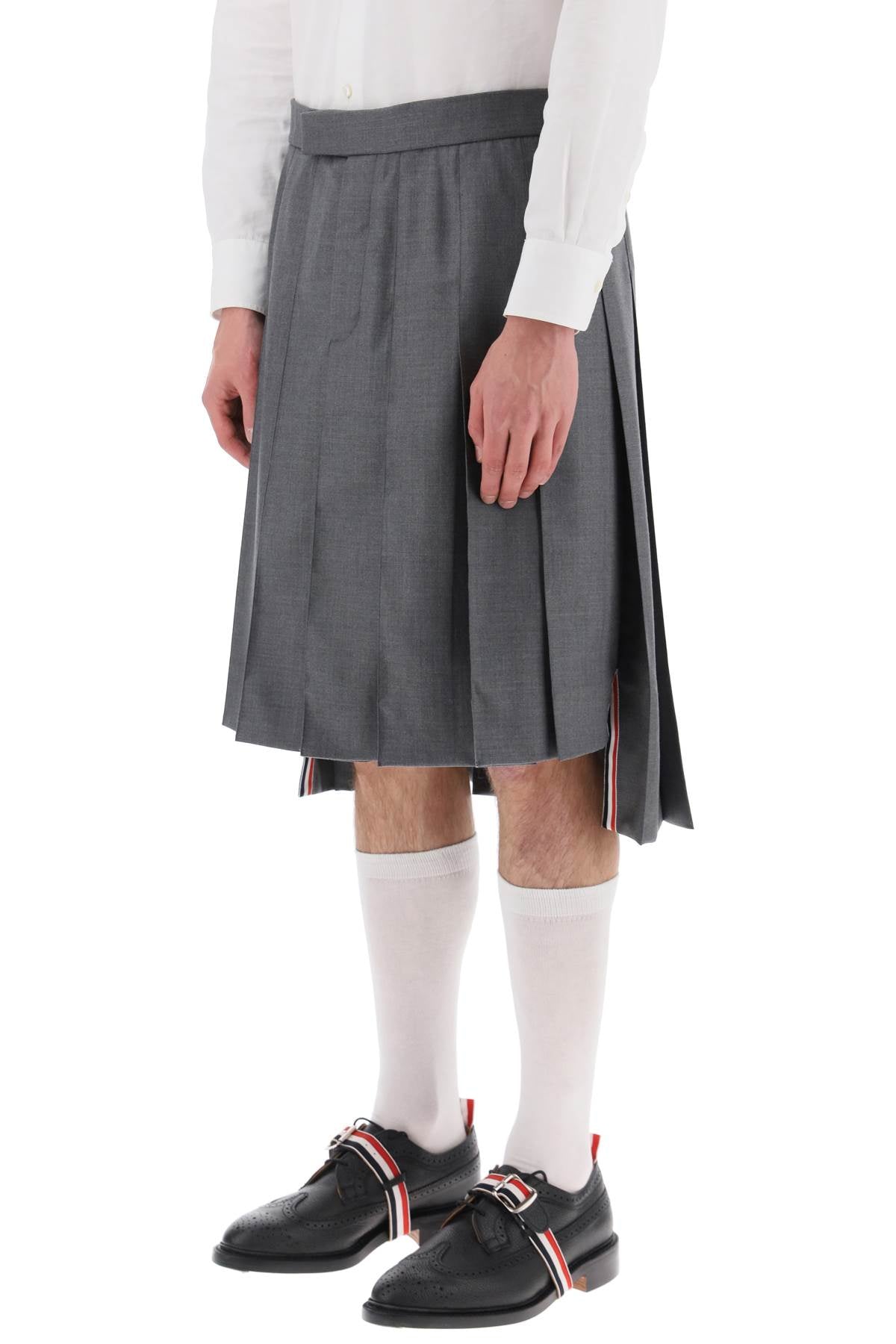 THOM BROWNE Classic Grey Wool Knee-Length Skirt with Backstrap