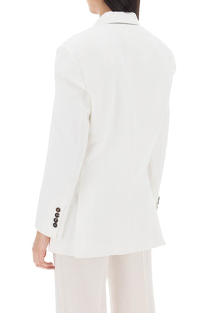 白色人造丝亚麻单排扣女士西服外套 - 流畅修身的剪裁
