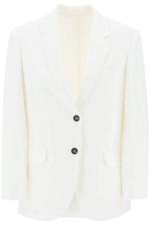 BRUNELLO CUCINELLI White Viscose-Linen Single-Breasted Blazer for Women - Fluid and Fitted Silhouette