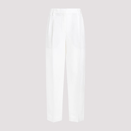 BRUNELLO CUCINELLI Womens White Tapered Pants with Pleats and Belt Loops