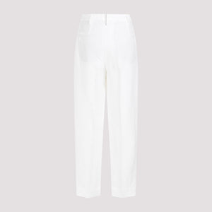 BRUNELLO CUCINELLI White Slouchy Trousers in Viscose and Linen Fluid Twill with Moniline
