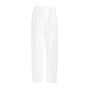 BRUNELLO CUCINELLI White Slouchy Trousers in Viscose and Linen Fluid Twill with Moniline