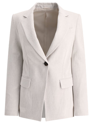 Women's Cotton-Linen Blend Blazer in Grey with Notch Lapels and Central Slit