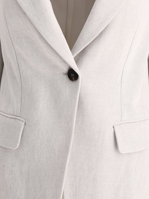 Women's Cotton-Linen Blend Blazer in Grey with Notch Lapels and Central Slit