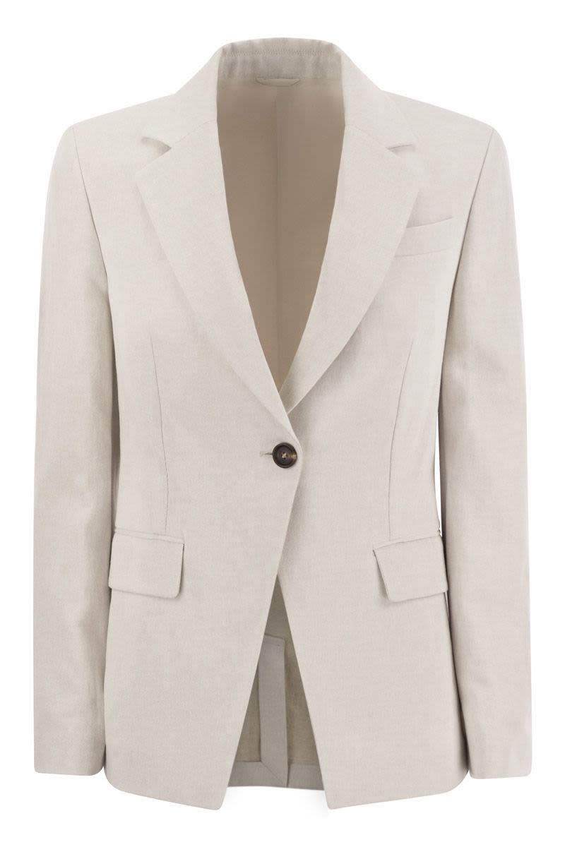 BRUNELLO CUCINELLI Women's Grey Cotton-Linen Blend Blazer with Notch Lapels and Central Slit