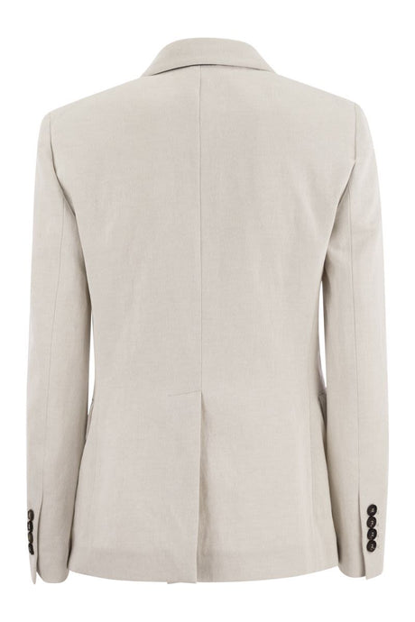 BRUNELLO CUCINELLI Women's Grey Cotton-Linen Blend Blazer with Notch Lapels and Central Slit