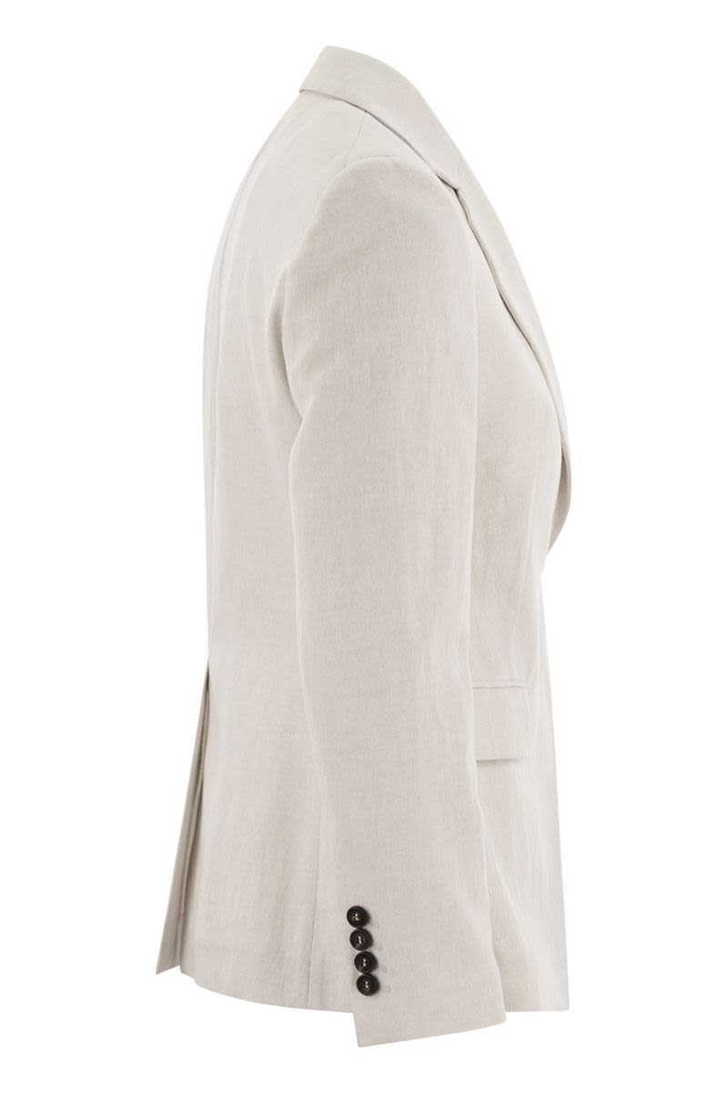 BRUNELLO CUCINELLI Women's Grey Cotton-Linen Blend Blazer with Notch Lapels and Central Slit