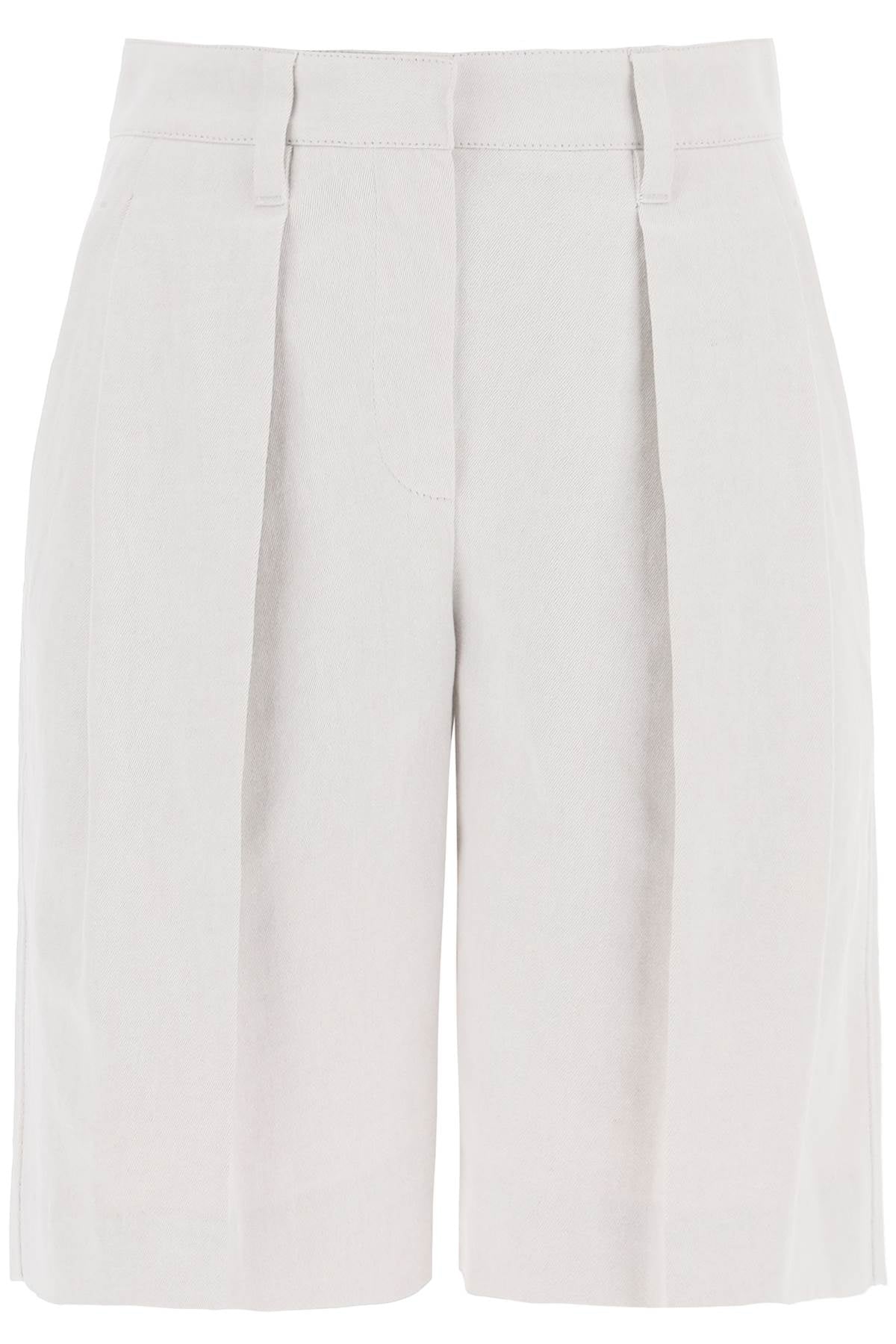 Cotton-Linen Box Pleat Shorts for Women
