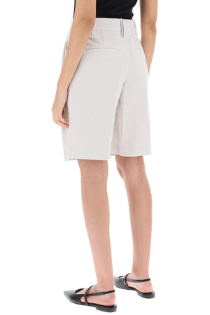 Cotton-Linen Box Pleat Shorts for Women
