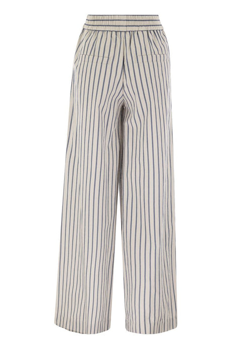 BRUNELLO CUCINELLI Loose Track Trousers in Wrinkled Cotton Linen Poplin for Women