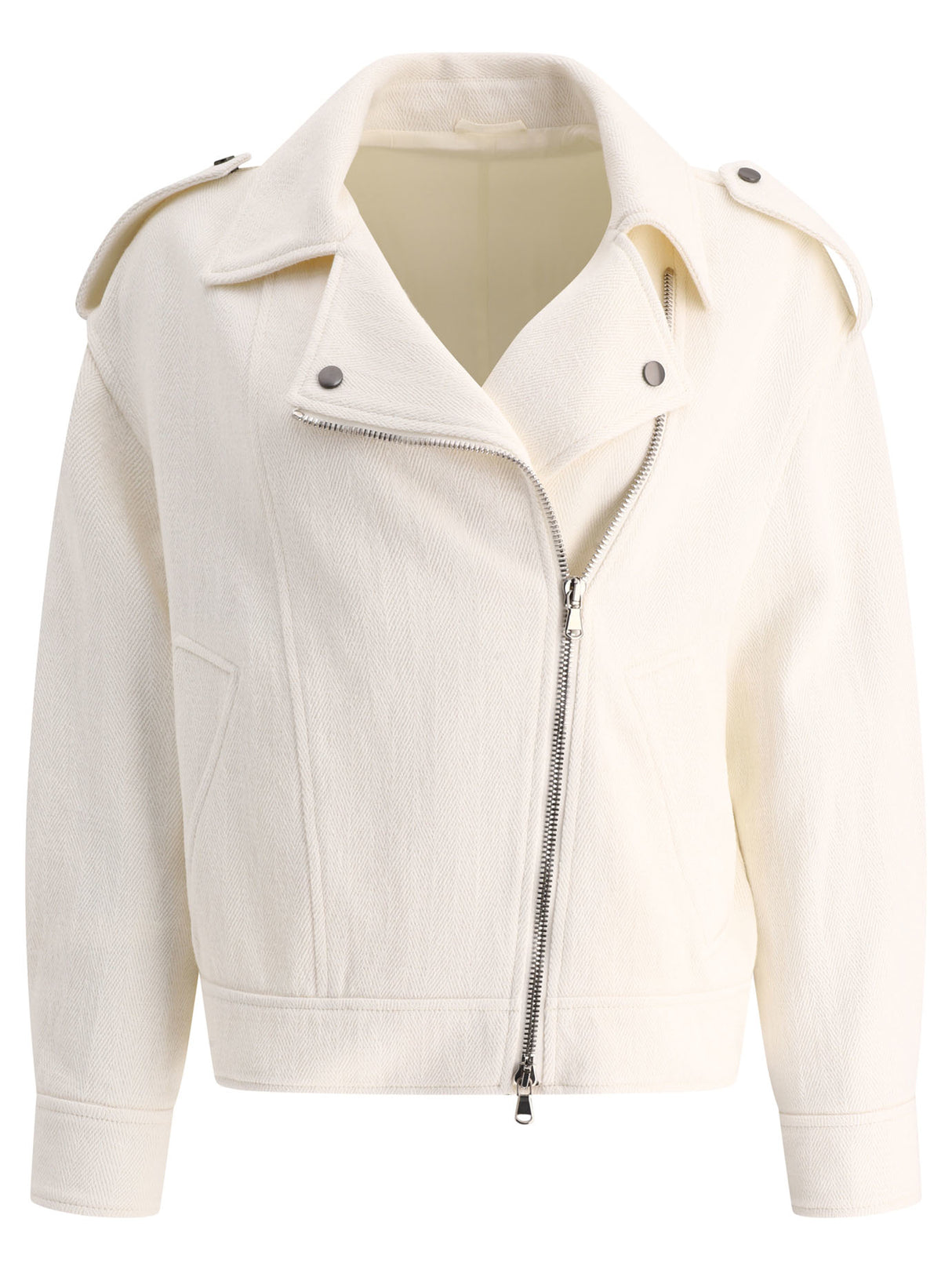 BRUNELLO CUCINELLI White Bikers Jacket - 2024 Fashion Outer for Women