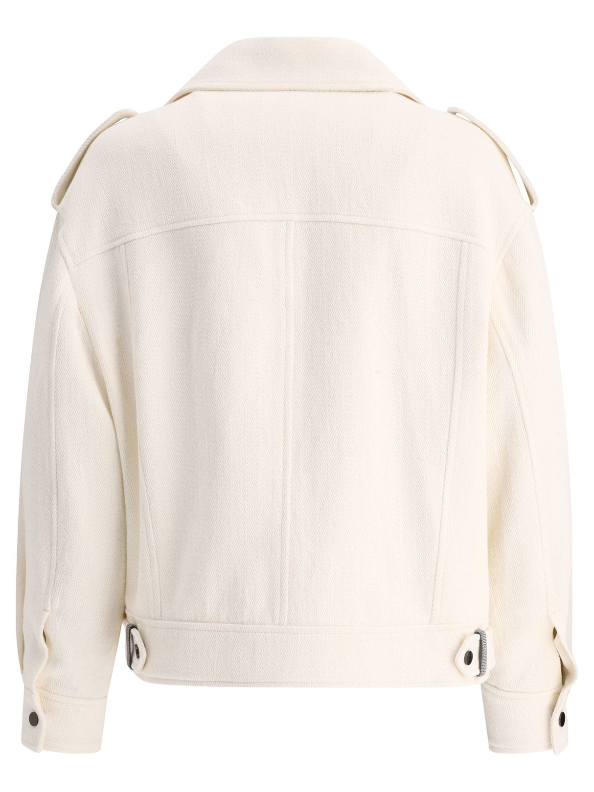 BRUNELLO CUCINELLI White Bikers Jacket - 2024 Fashion Outer for Women