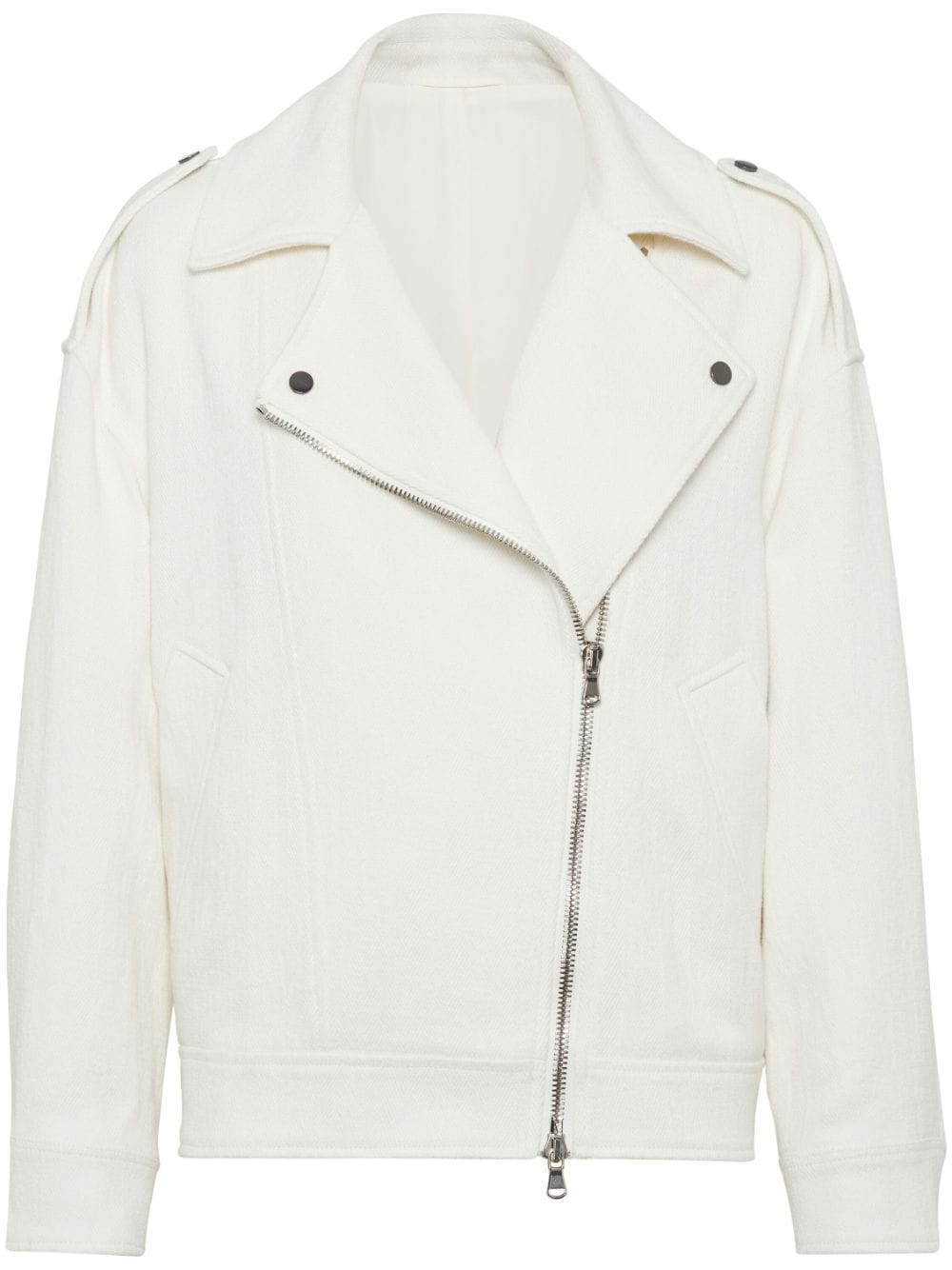 BRUNELLO CUCINELLI White Bikers Jacket - 2024 Fashion Outer for Women