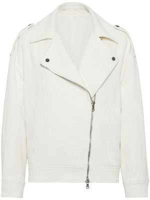 BRUNELLO CUCINELLI White Bikers Jacket - 2024 Fashion Outer for Women