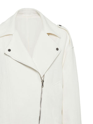 BRUNELLO CUCINELLI White Bikers Jacket - 2024 Fashion Outer for Women