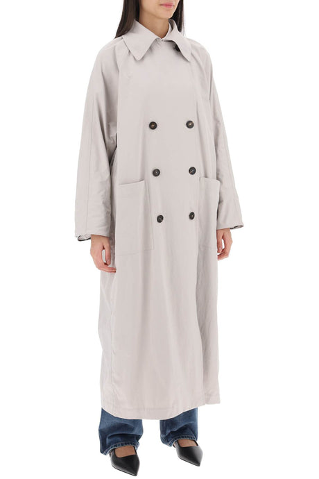 Slate Grey Double-Breasted Raincoat for Women