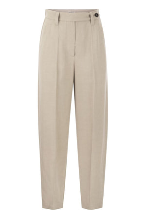 BRUNELLO CUCINELLI Retro-inspired Curved Viscose and Linen Trousers for Women