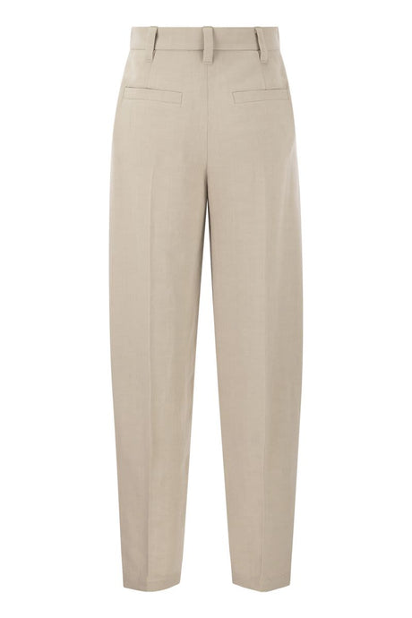 BRUNELLO CUCINELLI Retro-inspired Curved Viscose and Linen Trousers for Women