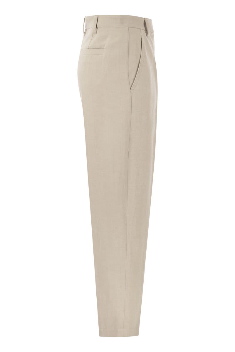 BRUNELLO CUCINELLI Retro-inspired Curved Viscose and Linen Trousers for Women