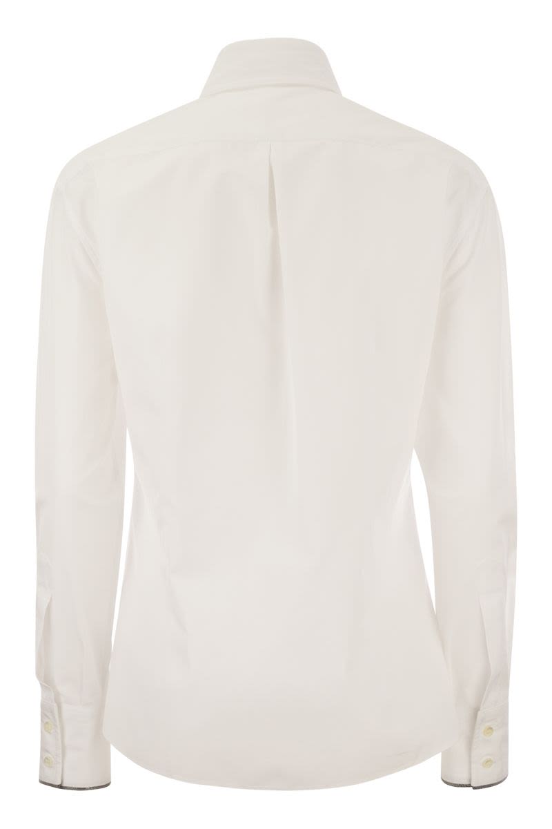 BRUNELLO CUCINELLI White Stretch Cotton Poplin Shirt with Wide Sleeves for Women