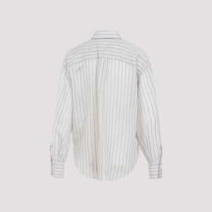 BRUNELLO CUCINELLI Sparkling Stripe Cotton-Silk Poplin Shirt with Necklace