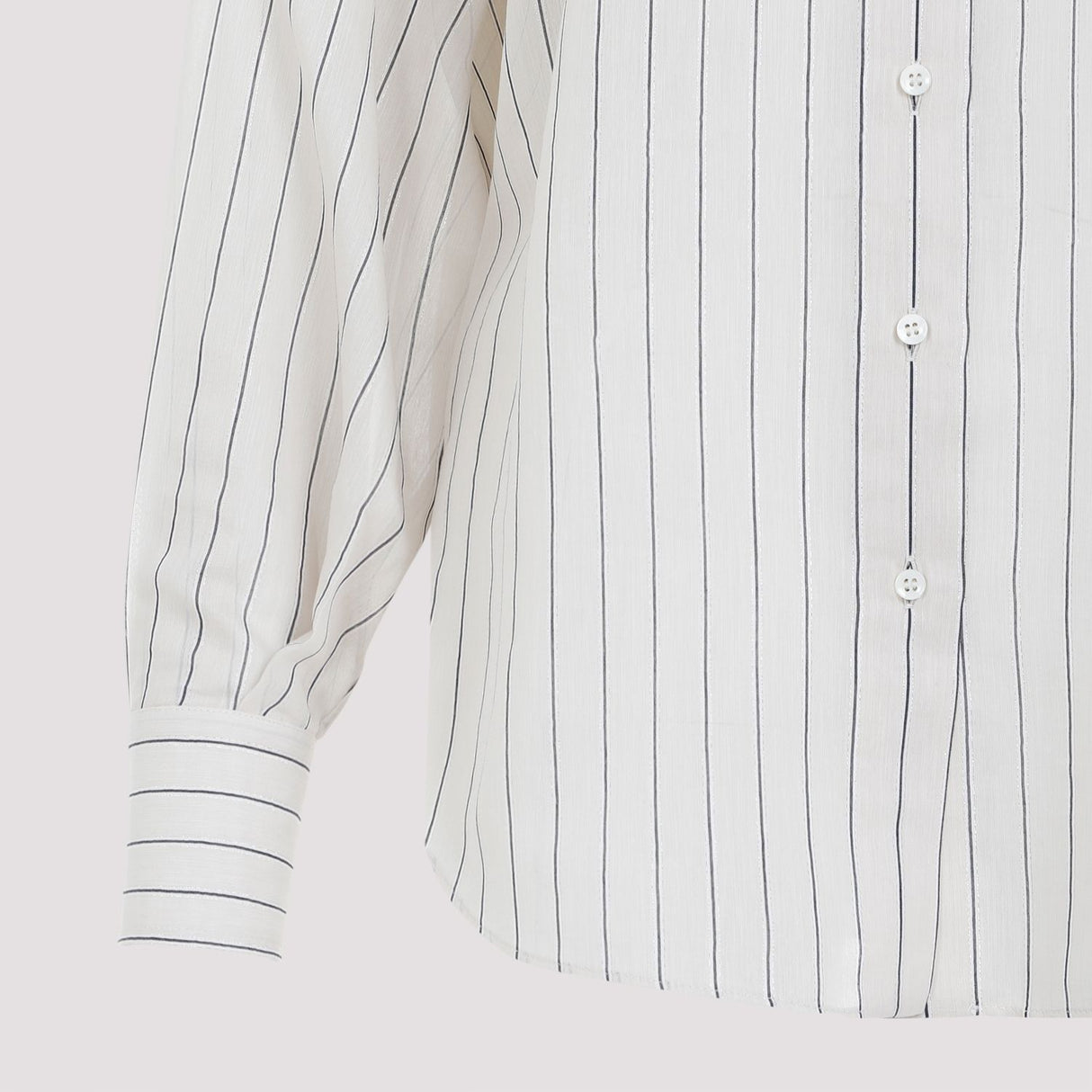 BRUNELLO CUCINELLI Sparkling Stripe Cotton-Silk Poplin Shirt with Necklace