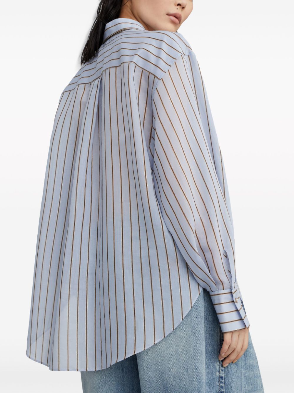 BRUNELLO CUCINELLI Sparkling Stripe Cotton-Silk Poplin Shirt with Necklace