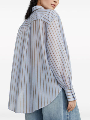 BRUNELLO CUCINELLI Sparkling Stripe Cotton-Silk Poplin Shirt with Necklace