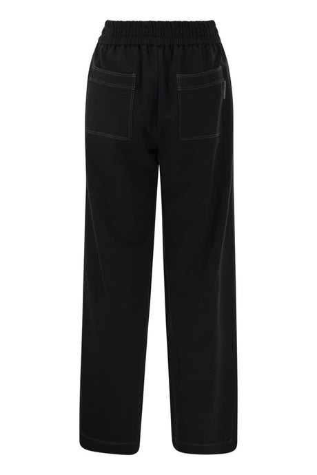 BRUNELLO CUCINELLI Women's Light Stretch Cotton Fleece Trousers with Shiny Tab