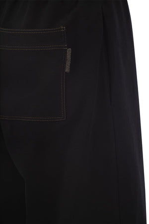 BRUNELLO CUCINELLI High-Waisted Elastic Sweatpants with Contrast Stitching