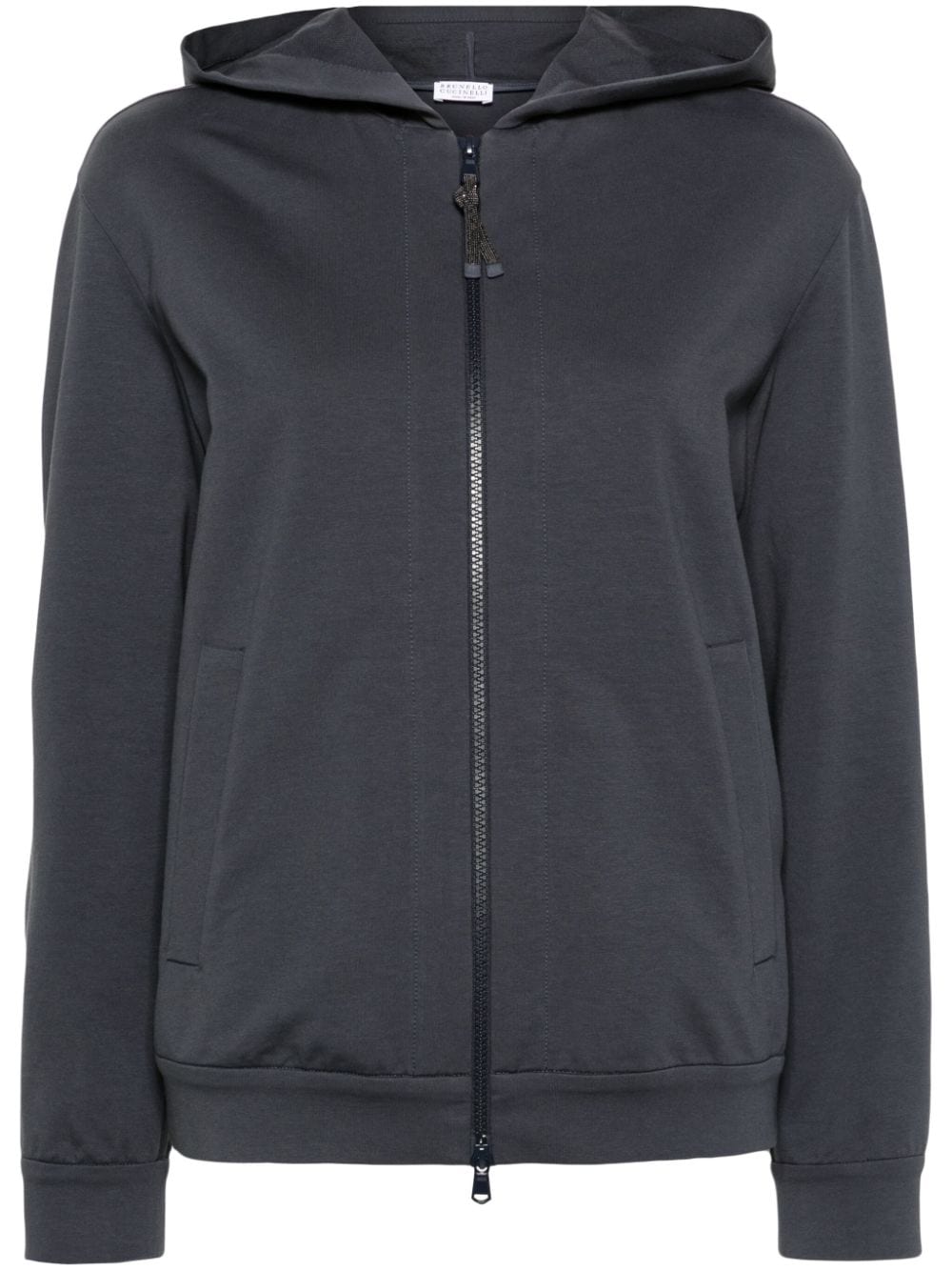 BRUNELLO CUCINELLI Navy Blue Cotton Blend Zip-Up Hoodie for Women - SS24