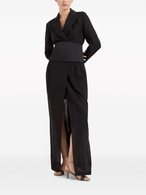 BRUNELLO CUCINELLI Tailored Cotton Dress with Wrap Design and Signature Chain Detail