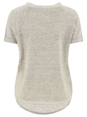 BRUNELLO CUCINELLI Off-White Silk and Linen T-Shirt with Monili Chain Detail