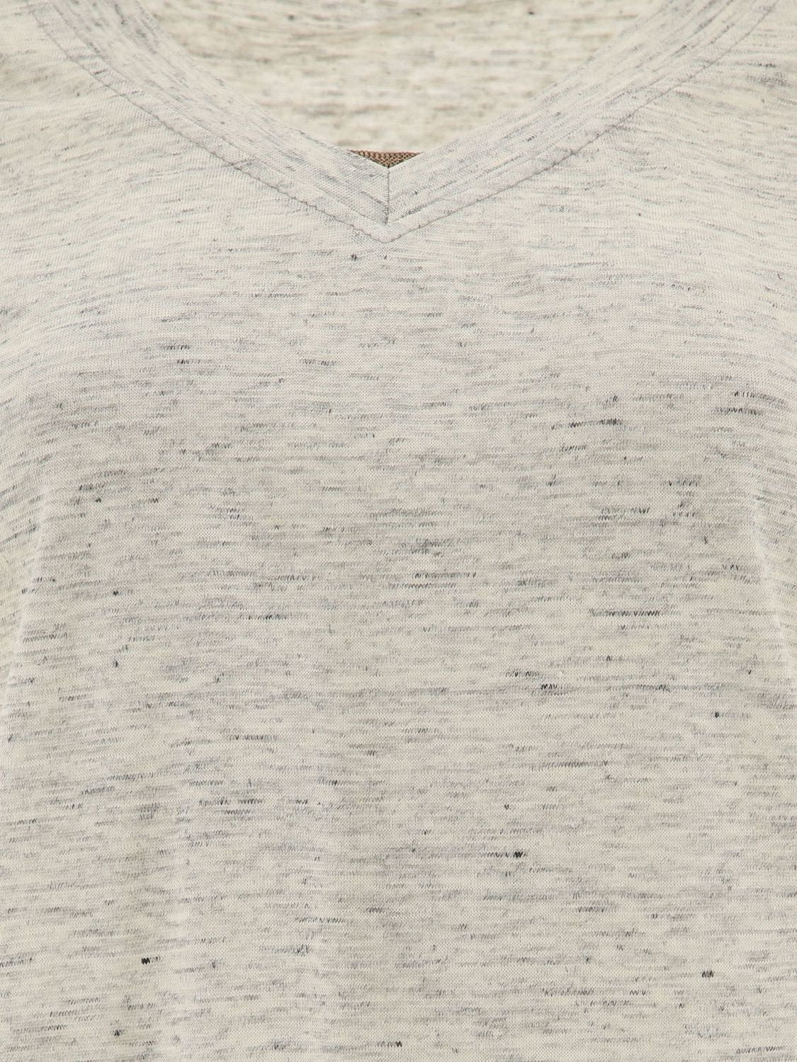 BRUNELLO CUCINELLI Off-White Silk and Linen T-Shirt with Monili Chain Detail