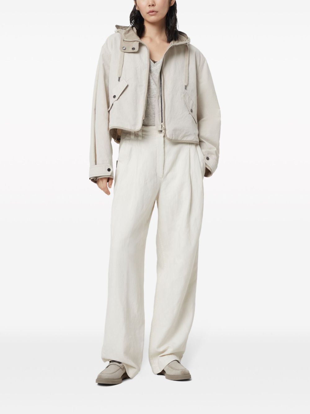 BRUNELLO CUCINELLI Off-White Silk and Linen T-Shirt with Monili Chain Detail