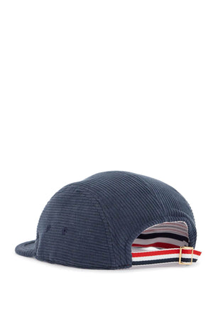 THOM BROWNE Ribbed Velvet Baseball Cap with Iconic Embroidery - Size M