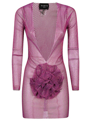 SANTA BRANDS Fuchsia Flower-Applique Mini Dress for Women