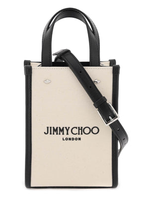 JIMMY CHOO Mini Black Leather Handbag with Studded Logo and Silver Accents