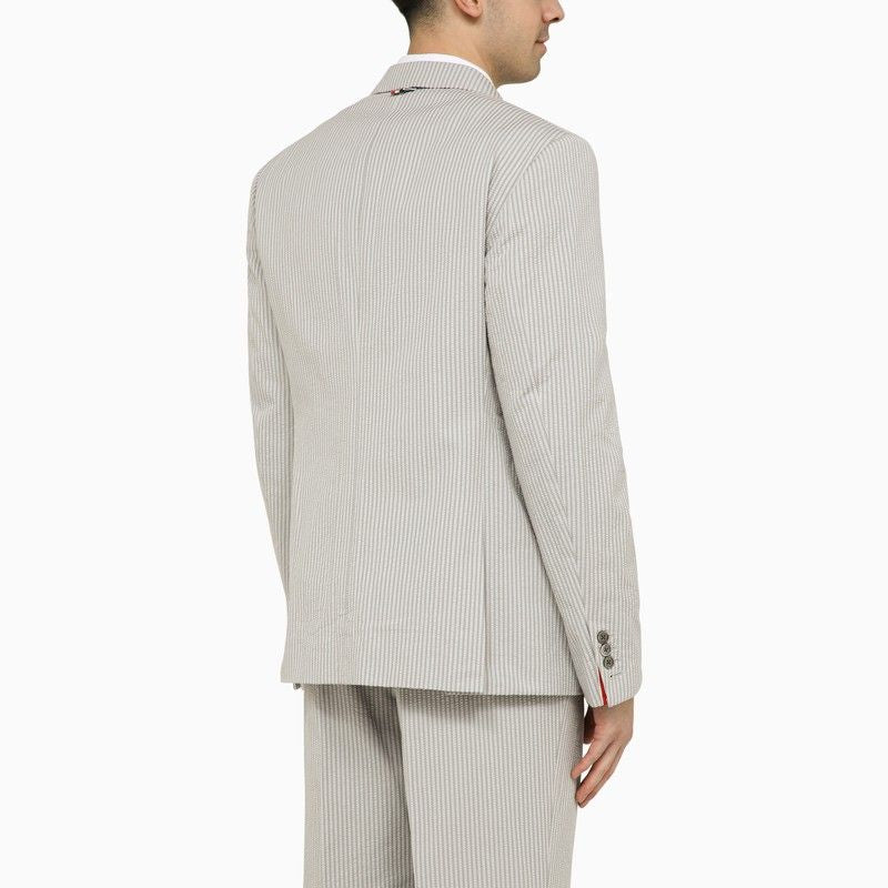 THOM BROWNE Light Grey Pinstripe Single-Breasted Men's Jacket