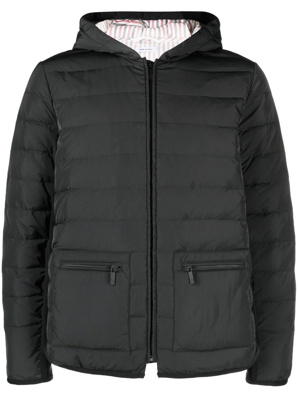 THOM BROWNE Men's Charcoal Grey Hooded Wool Bomber Jacket