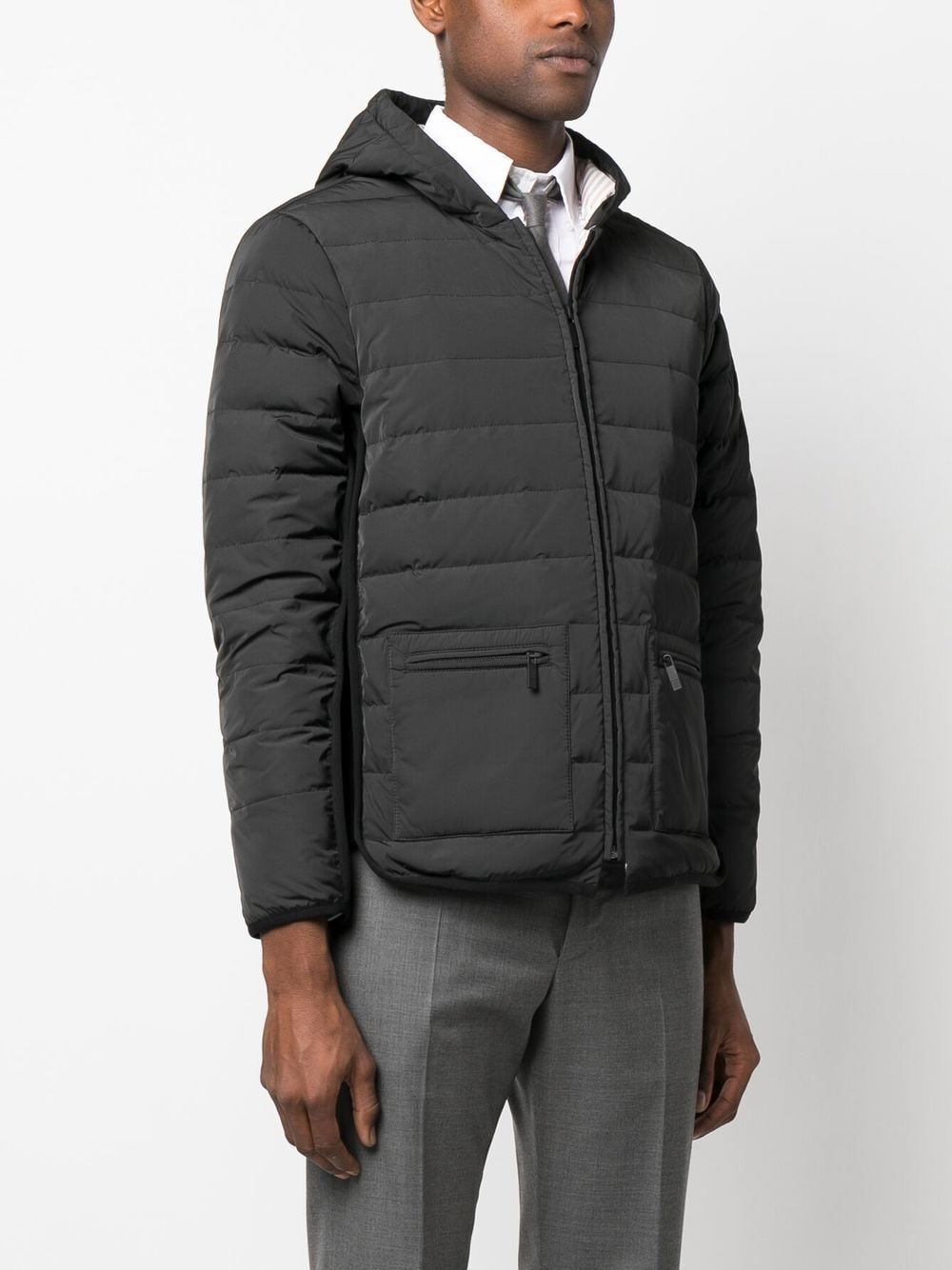 THOM BROWNE Men's Charcoal Grey Hooded Wool Bomber Jacket