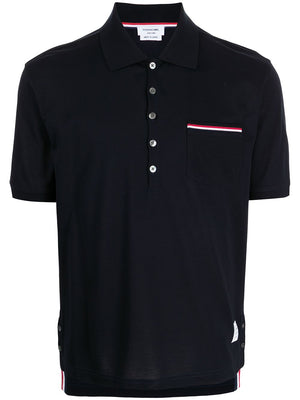 THOM BROWNE Men's Navy Blue RWB Cotton Polo Shirt