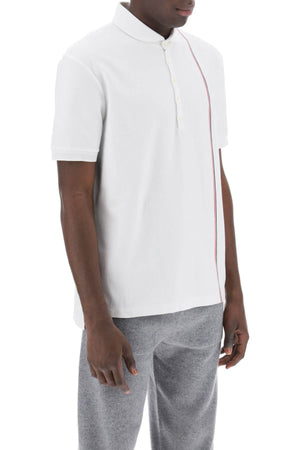 男士白色棉質三色圖案立體織人領短袖Polo衫 - 正常版型