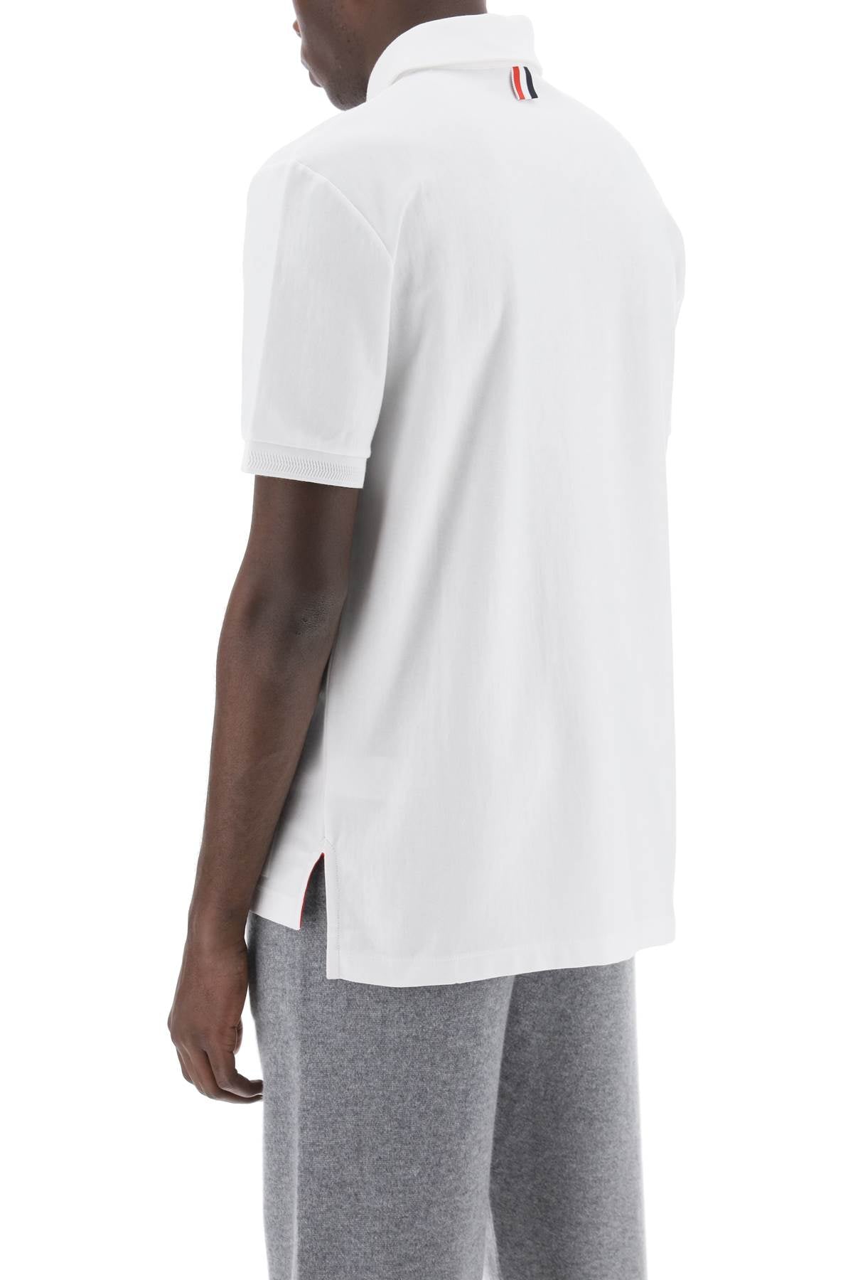男士白色棉質三色圖案立體織人領短袖Polo衫 - 正常版型