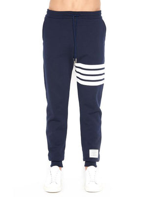 THOM BROWNE Cotton Sweatpants with Decorative Stripes for Men - Blue