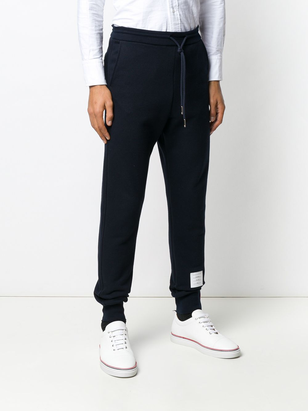 Navy Blue Cotton Stripe Track Pants for Men