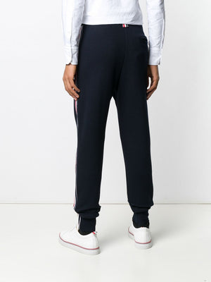 Navy Blue Cotton Stripe Track Pants for Men