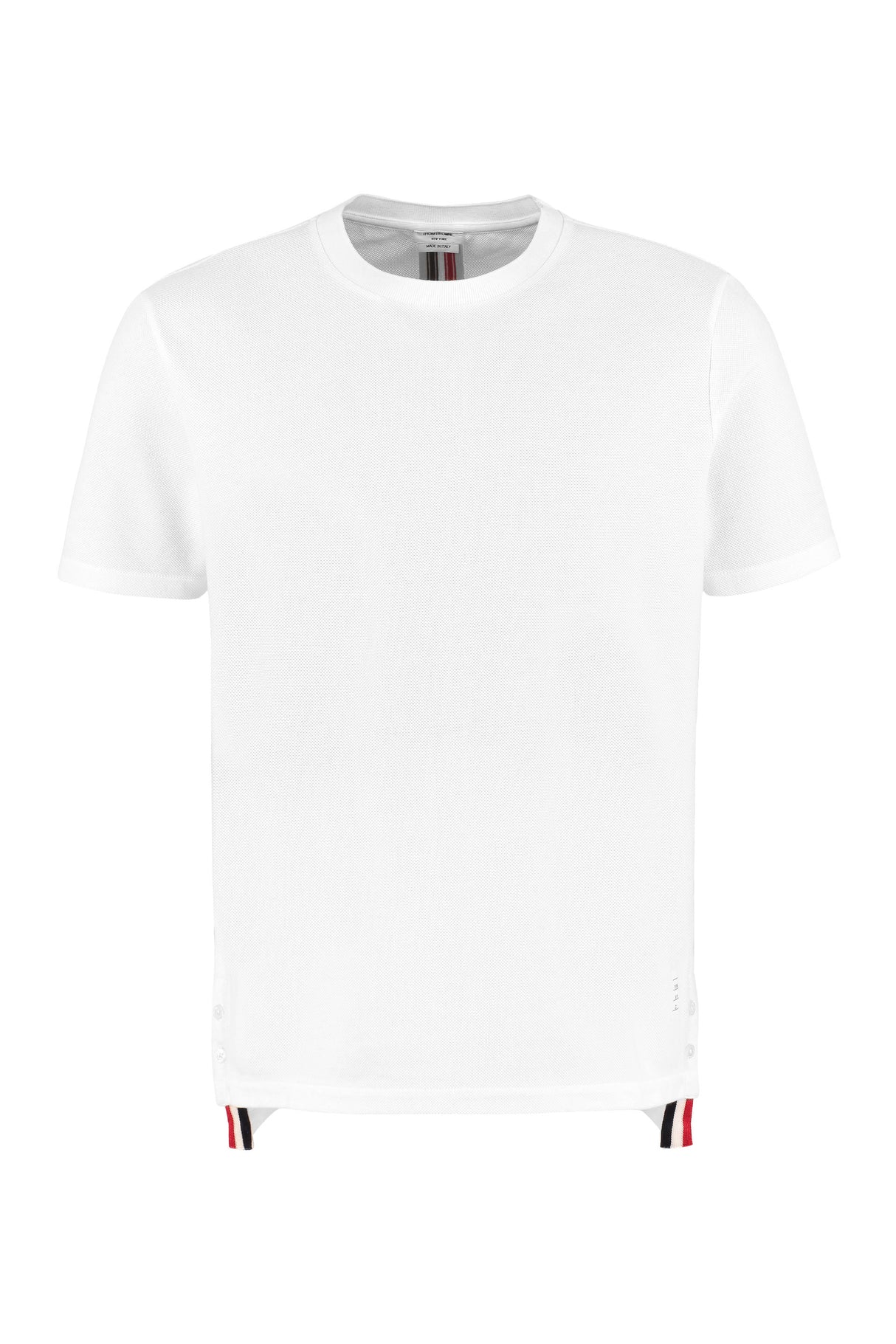 THOM BROWNE Classic Cotton Piqué T-Shirt with Asymmetric Hem