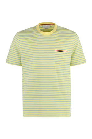 THOM BROWNE Men's Striped Cotton T-shirt with Tricolor Detail and Side Slits